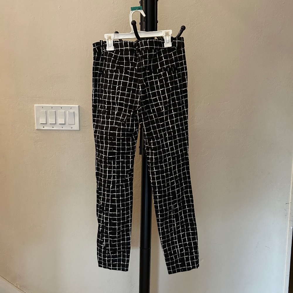 Black and White Windowpane Grid Slim Fit Women’s Pants Trousers